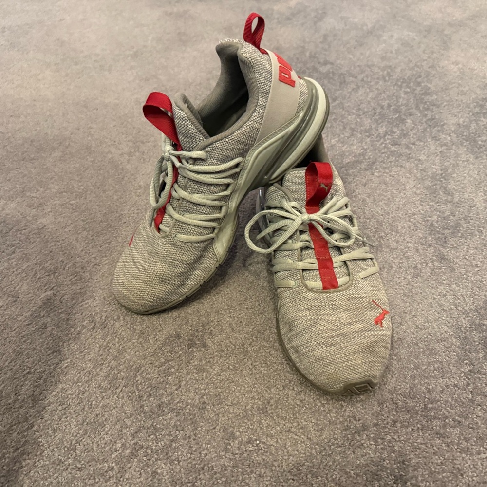 Puma Gray Sneakers with Red Highlights